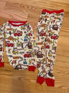 Little Sleepies Red Cream Cars Print Pajama Set